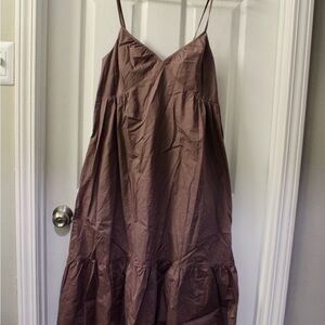 GAP Deep V-Neck Cami Midi Dress in Brown